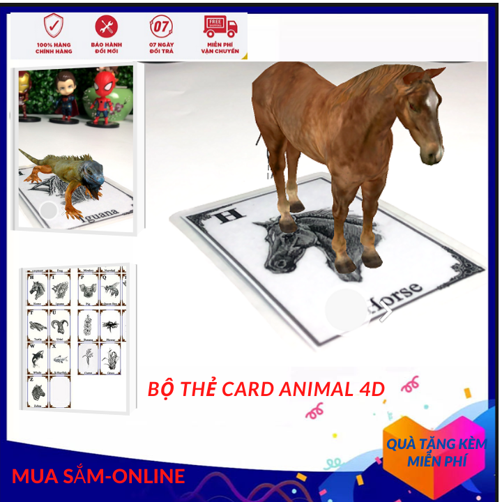 Bộ thẻ card Animal 4D+ động vật thực tế ảo tập đọc chữ cái (A – Z)