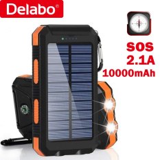 Powerbank solar 10000mah carregador portátil power bank 2.1a carga rápida telefone chaveiro com acampamento à prova dwaterproof água sos lanterna