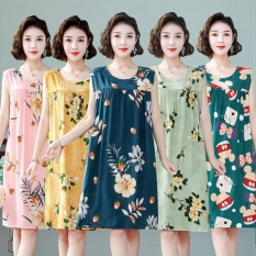 Váy ngủ cotton lụa dành cho phụ nữ trung niên váy mùa hè dáng rộng cỡ lớn không tay cỡ trung bằng cotton nhân tạo đồ ngủ phục vụ tại nhà QC5291525✈
