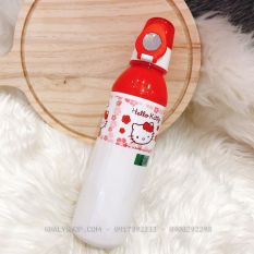 Bình nước nút bấm thon dài hình Mèo Kitty màu đỏ trắng cho bé gái – 600ml – BNKTDO9003