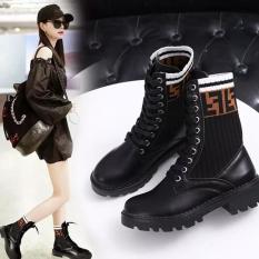 Boot Cao Cổ Len Pha Da Phối Dây Buộc Ca Tính (Fullbox-FD)