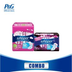Combo Băng vệ sinh Whisper Cotton bao gồm: “01 Băng vệ sinh Whisper Cotton có cánh cho ngày nhiều 28cm 8 miếng + 01 Băng vệ sinh Whisper Cotton ban đêm có cánh 31cm 4 miếng”