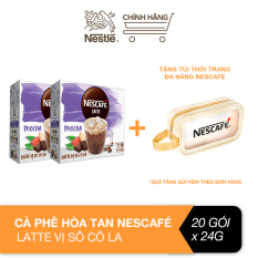 [Tặng túi wash bag] Combo 2 hộp cà phê hòa tan Nescafé Latte vị sô cô la (hộp 10 gói x 24g)