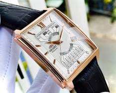 Đồng hồ Nam Orient Automatic FEUAG001WH Lịch vạn niên,Mặt trắng-Máy cơ tự động-Dây da nâu cao cấp-Size 44x36mm
