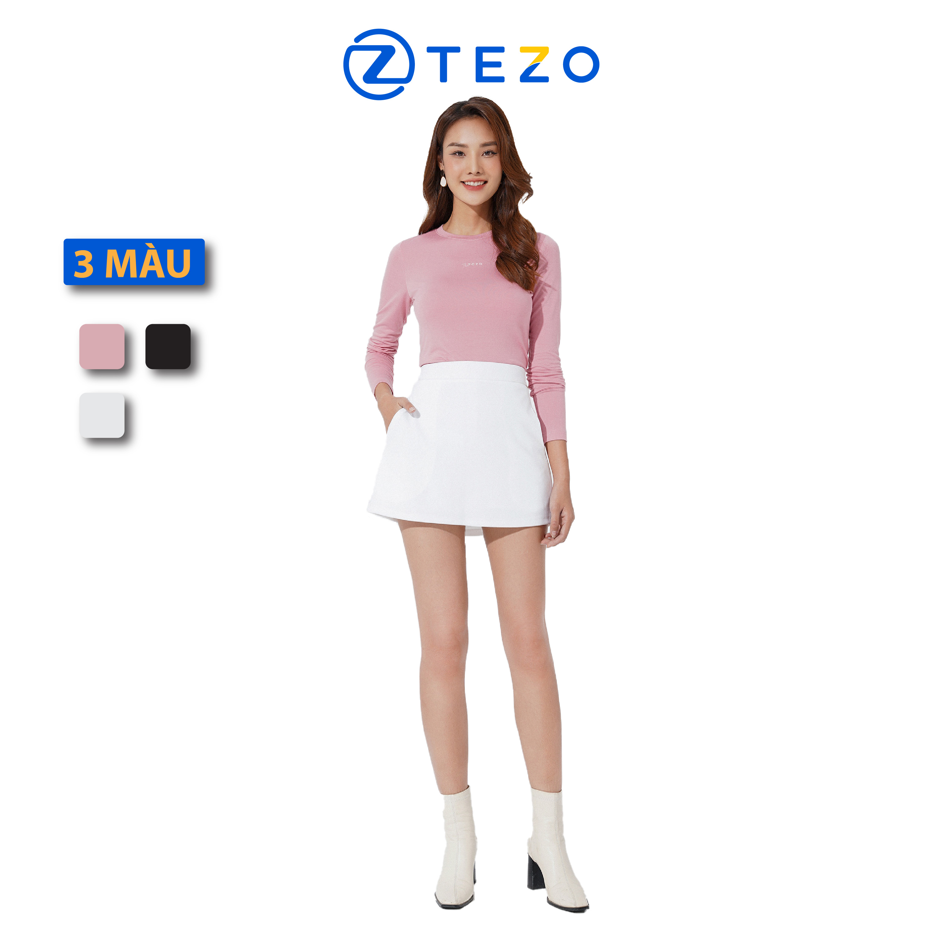 Áo giữ nhiệt nữ áo thun nữ cổ tròn thiết kế thêu ngực The Tezo 22ATOT003