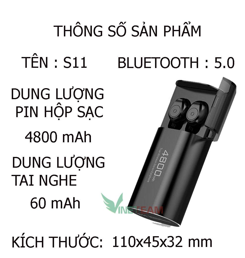 Tai nghe bluetooth không dây TWS S11pin 4800mah siêu trâu có micro chống ồn, chống nước, bass mạnh, giảm tạp...