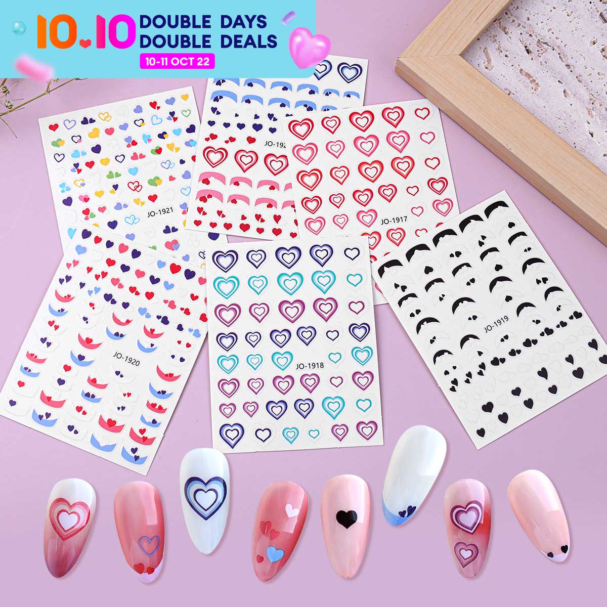 myyeah Gradient Love Heart Nail Sticker French Tip Blooming Colourful Love Heart Self-Keo Nail Decal Trang trí móng tay