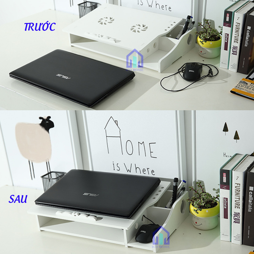 Giá để máy tính laptop bằng gỗ để bàn [ĐẾ TẢN NHIỆT] đẹp đa năng thông minh - Ico Home