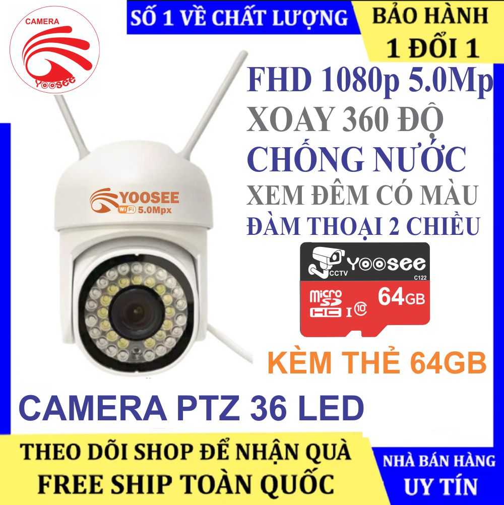 Camera Ngoài Trời PTZ 36 LED YooSee FHD 1080P Mẫu Mới, Xoay 360 độ chống nước xem ban đêm có...