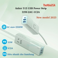 Củ sạc nhanh kiêm ổ cắm điện Anker 511 USB Power Strip GaN 5 in 1 33W 2AC1C2A PD3.0 / PPS / QC3.0 A9127 BH 12T