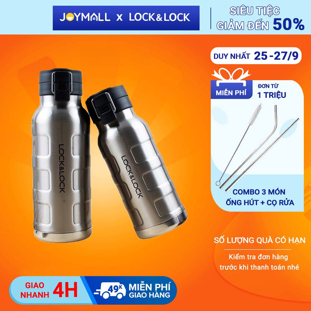 Bình giữ nhiệt Lock&Lock Bumper Bottle LHC4141SLV 470ml, LHC4142SLV 650ml ruột bình bằng thép không gỉ Inox 304 - Hàng...