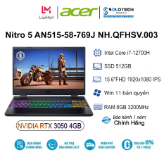 Laptop Acer Gaming Nitro 5 Tiger AN515-58-769J NH.QFHSV.003 i7-12700H| 8GB| 512GB| 15.6″FHD 144Hz| 4GB| Win11 – Hàng chính hãng new 100%