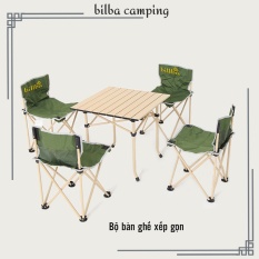 Bộ bàn ghế xếp gọn du lịch dã ngoại cắm trại. Bộ gồm 1 bàn 4 ghế gắp gọn camping ngoài trời – Billba Camping