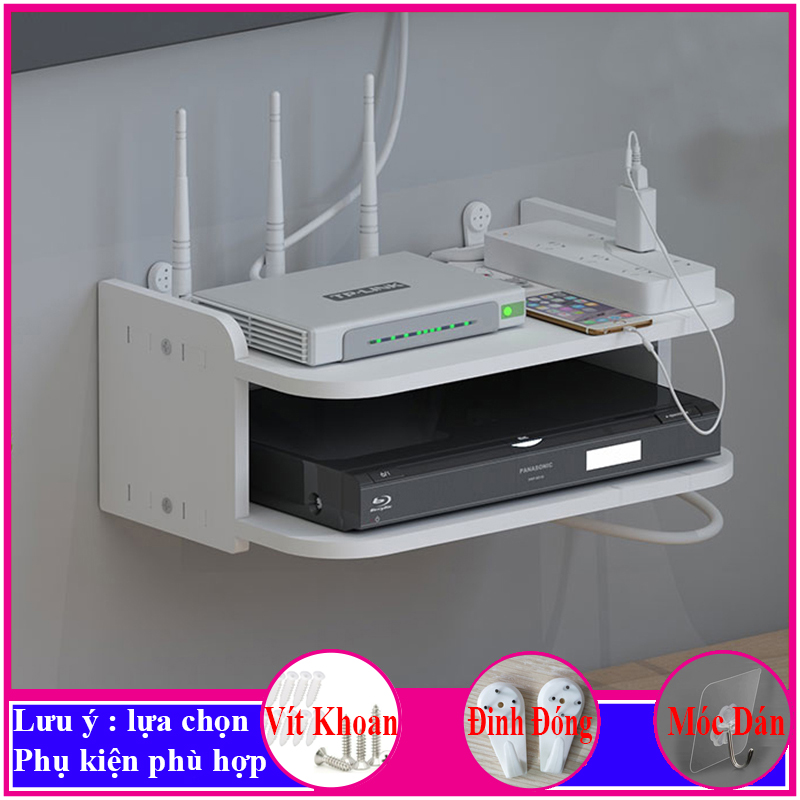 Kệ treo tường, kệ đặt modem wifi, đầu thu kỹ thuật số, remote, điện thoại, chất liệu gỗ Pitech cao...