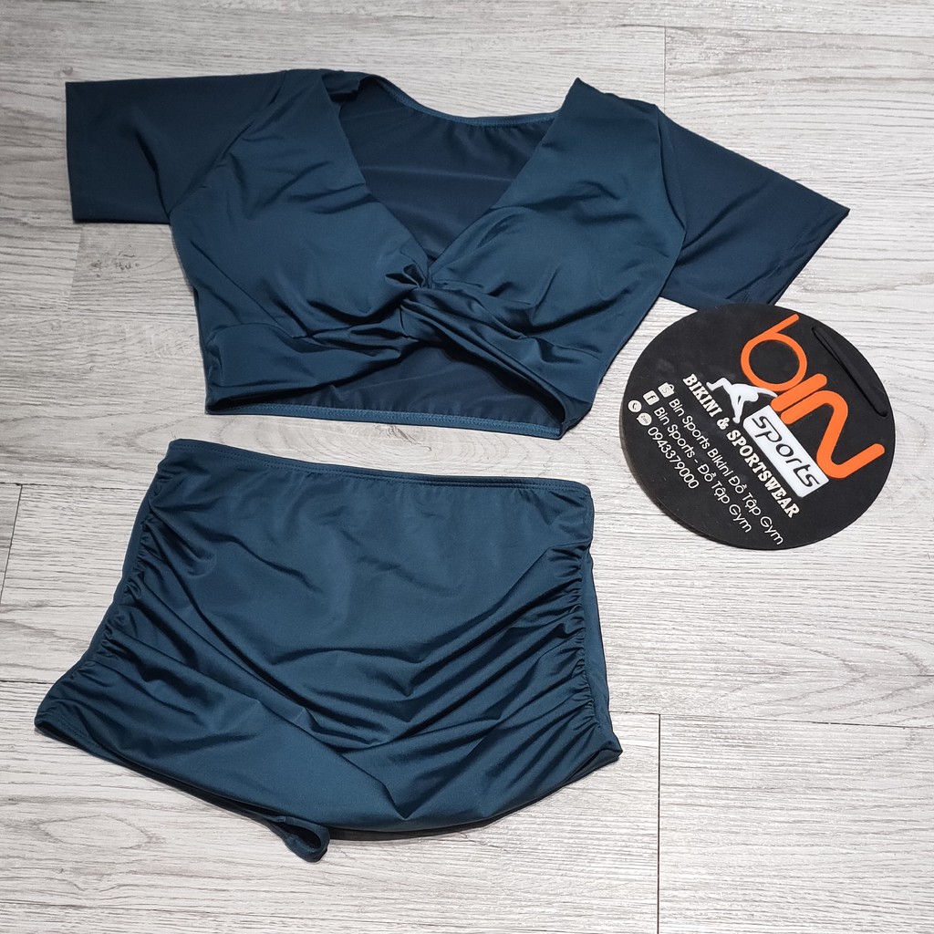 Bikini Nữ 2 Mảnh Quần Đùi Cạp Cao Aó Crop Bin Sports BHV074