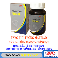 Bổ Não REHMAX (Hộp 60 Viên) – Giảm các triệu trứng đau đầu, hoa mắt, chóng mặt, rối loạn tiền đình, mất ngủ, đau mỏi vai gáy, suy giảm trí nhớ do thiểu năng tuần hoàn máu não – Tăng lưu thông máu não