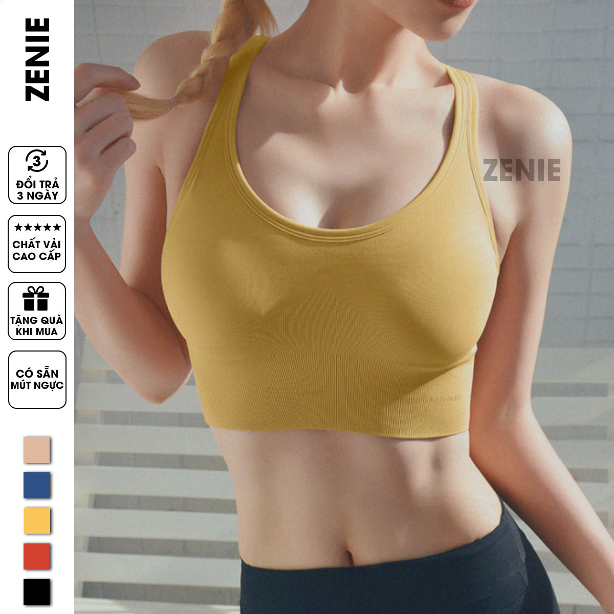 Áo bra tập gym Zenie áo ngực thể thao định hình nâng đỡ ngực 4 hàng móc cài sau A09