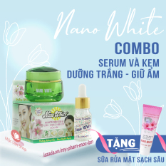 Bộ kem dưỡng trắng da giữ ẩm, se khít lỗ chân lông, chống nắng Nano White gồm kem và serum, tặng sữa rửa mặt – Mỹ phẩm Mộc Lan