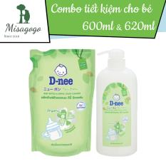 Combo 1 chai 620ml và 1 túi 600ml nước rửa bình sữa Dnee Thái