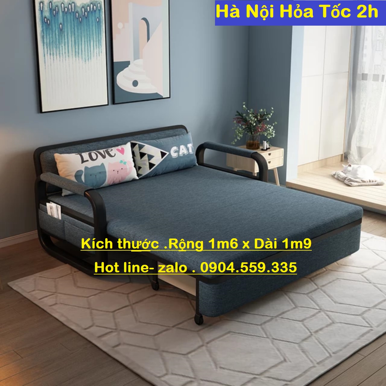 Sofa giường gấp gọn thông minh có ngăn chứa đồ , Kích thước 1m58 x 1m9 hàng nhập khẩu cao...
