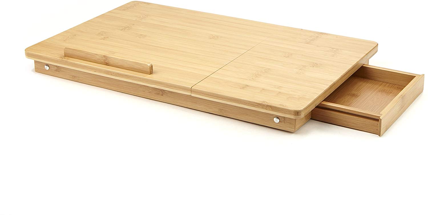 Bàn laptop gỗ tre gấp gọn đa năng cao cấp – bàn kê laptop bằng gỗ tre có ngăn kéo...
