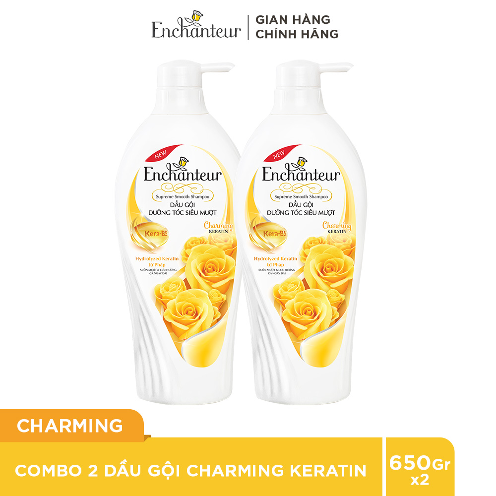 Combo 2 Dầu gội dưỡng tóc siêu mượt Enchanteur Charming Keratin 650gr/Chai