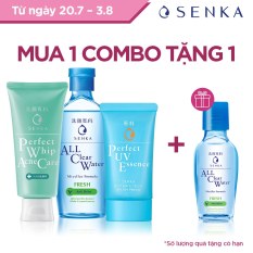 Bộ sản phẩm Senka làm sạch và chống nắng dành cho da mụn