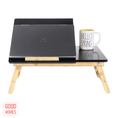 Bàn laptop gấp gọn đa năng gỗ tre – mặt bàn nghiêng 5 cấp độ, có ngăn kéo [BLT01-Màu Đen]