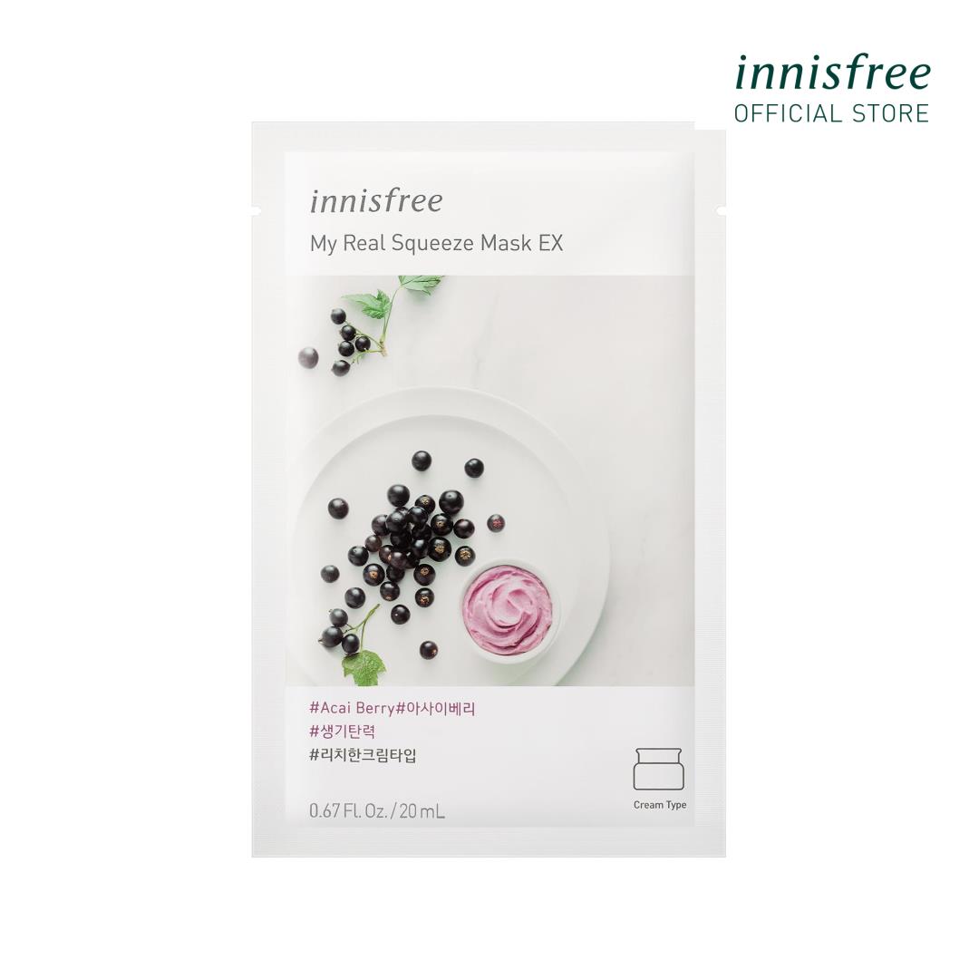 Mặt nạ giấy cấp nước & làm sáng da từ trái Acai berry innisfree My Real Squeeze Mask - Acai...
