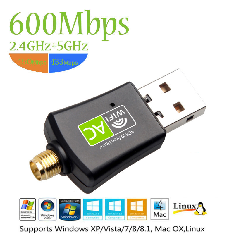 Bộ chuyển đổi USB wifi thu sóng tốc độ cao băng tần kép 2.4G / 5G 802.11AC 600Mbps, có anten,...