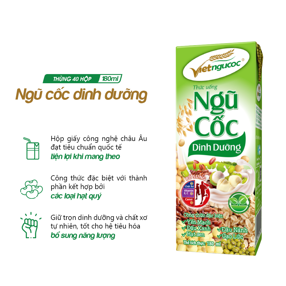 Thùng 40 hộp Thức uống Ngũ cốc dinh dưỡng Việt Ngũ Cốc – 180ml/hộp