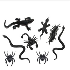 [đồ chơi troll] Combo 06 con côn trùng toàn màu đen (rắn, rết, thằn lằn, nhện,