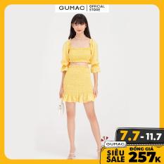 Áo kiểu cổ vuông ôm nhún trễ vai GUMAC AB782