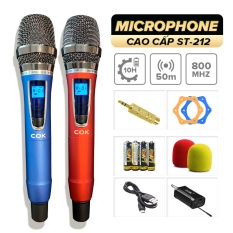 Micro không dây cao cấp C.O.K ST-212 (2 Micro), [Micro Karaoke phù hợp với mọi loa kéo & dàn âm ly, Jack 6.5, bắt âm tốt] – Hàng mới 100% chính hãng bảo hành 6 tháng