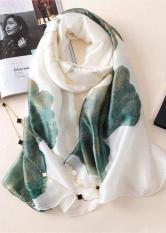 Khăn Choàng Cổ Lụa Hoa Sen Trắng Xanh – Silk – 180x90cm – Mã KS021