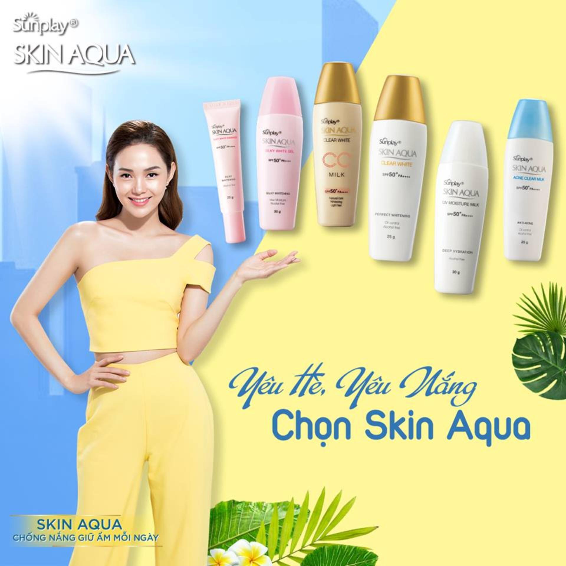 Gel chống nắng dưỡng da trắng mượt Sunplay Skin Aqua Silky White Gel SPF 50+ PA++++ 30g + Tặng Kem...