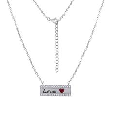Dây chuyền Love Bar J’admire bạc Ý 925 cao cấp mạ Platinum đính đá Ruby nhân tạo và Swarovski® trắng