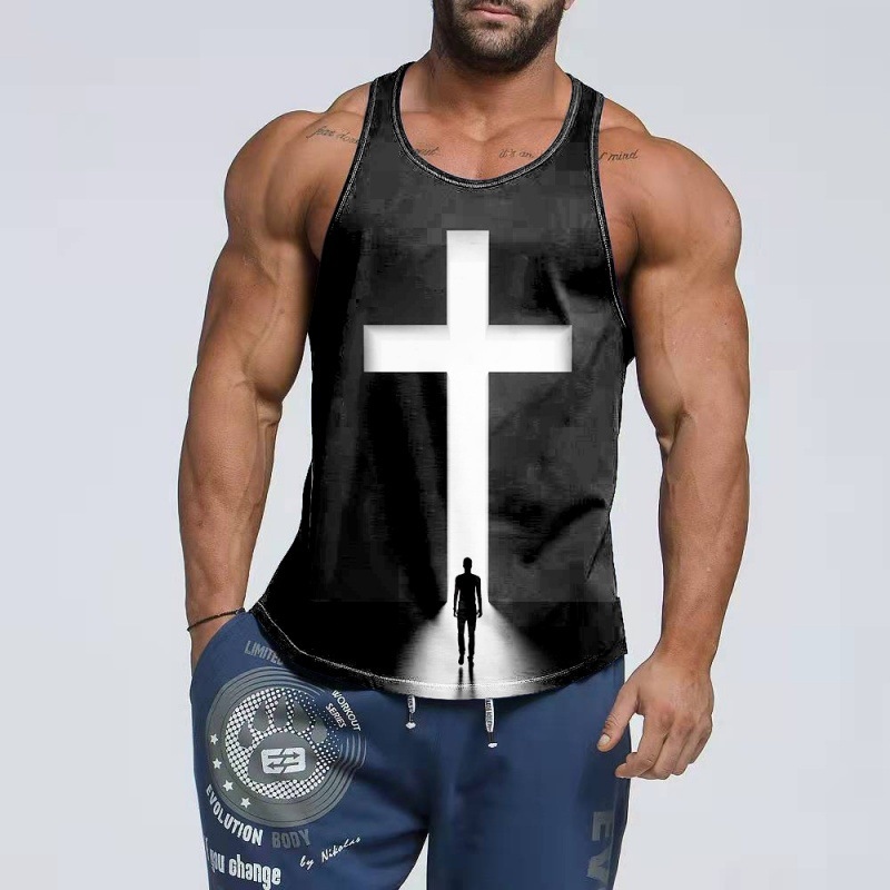 ♞✲ 2023 independent station new 3D digital printing men's vest men's clothes manufacturers supply cross