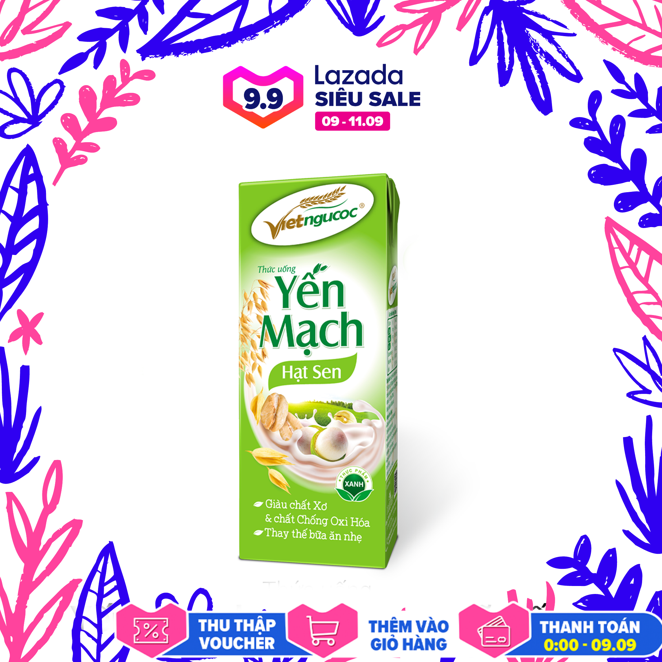 Thức uống Yến mạch hạt sen Việt Ngũ Cốc lốc 4 hộp 180ml
