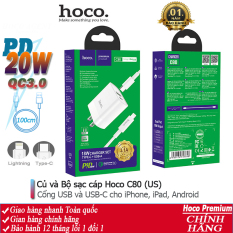 Củ sạc nhanh và Bộ sạc nhanh Hoco C80/C80A dòng PD 20W, QC3.0, 2 cổng cho iPhone, Android dây cáp dài 1m – Chính hãng