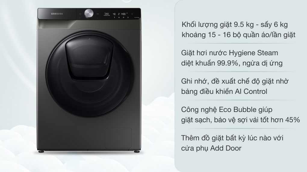 [Trả góp 0%]Máy giặt sấy Samsung Addwash Inverter giặt 9.5 kg sấy 6kg WD95T754DBX/SV