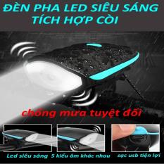 đèn xe đạp siêu sáng tích hợp còi chống nước cao cấp