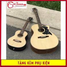 Đàn guitar acoustic âm thanh tốt, dây sắt mini size 1/2 tặng kèm bao đựng phím gãy, sách học, dây sơ cua bảo hành điện tử