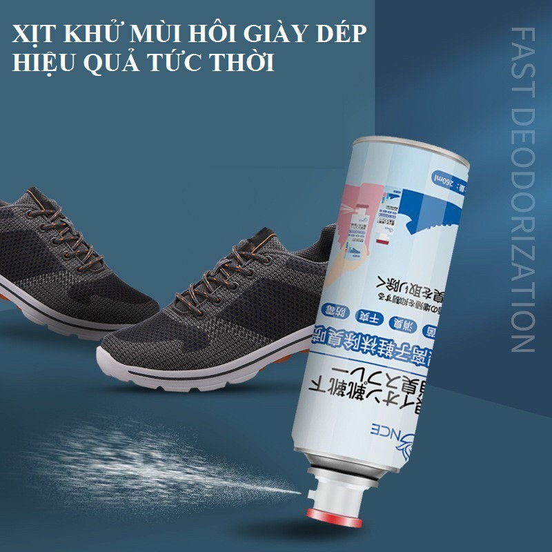Chai xịt khử mùi giày và tất, bình xịt khử mùi hôi chân, công nghệ ION AG+ chống khuẩn