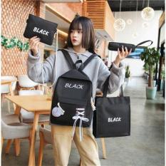 Set Balo nữ thời trang 4 món theo màu – Balo sinh viên học sinh thiết kế dây giày – Set Bbalo nữ tặng kèm quả bông