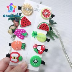 Sét 10 kẹp tóc cho bé gái nhiều hình dễ thương xinh xắn( kẹp tóc trái cây, kẹp tóc cầu vòng, kẹp tóc kem, kẹp tóc thú cưng)