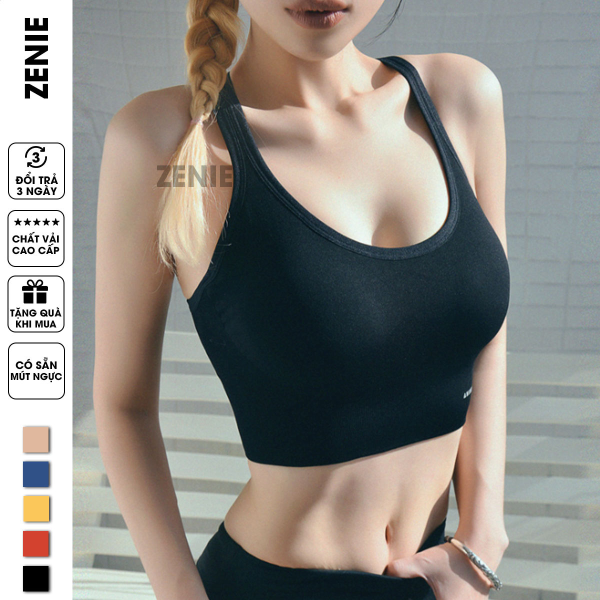 Áo bra tập gym Zenie áo ngực thể thao định hình nâng đỡ ngực 4 hàng móc cài sau A09