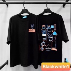 Áo Thun PLAY BOY Unisex In 3D From Rộng Nam Nữ Hot Trend Độc Lạ Blackwhite1