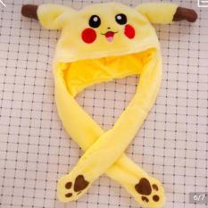 Nón tai thỏ giật nhẹ hai tay cử động theo ý muốn, Pikachu màu vàng