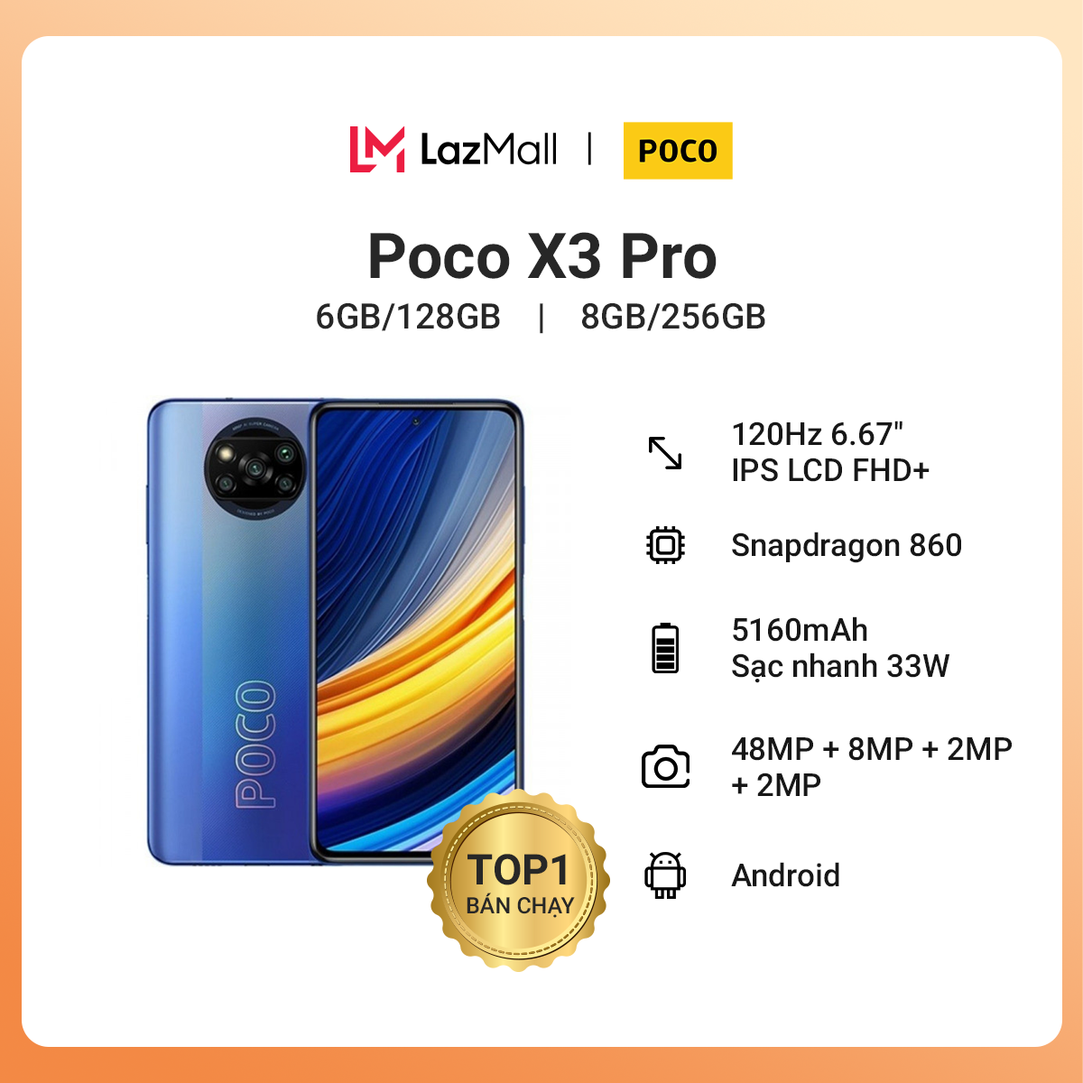 [VOUCHER 400K 13.12] Điện thoại POCO X3 Pro (6GB/128GB 8GB/256GB) – Hàng chính hãng DGW – Bảo hành 18 tháng – Trả góp 0%